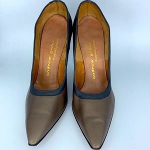 Vintage Andrew Geller heels; taupe/copper color with black; size 7A (narrow)
